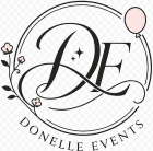 A brand logo for Donelle events consisting of a D and E letter in a circle
